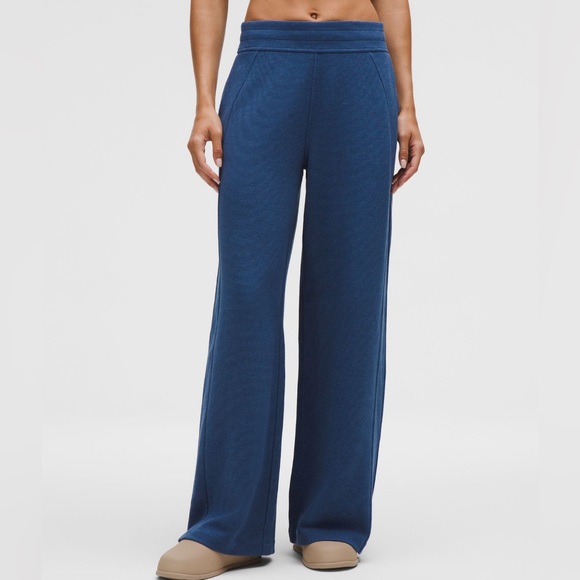 Scuba Mid-Rise Wide-Leg Pant *Waffle SZ Large in Heathered Blue Twill - Picture 2 of 13